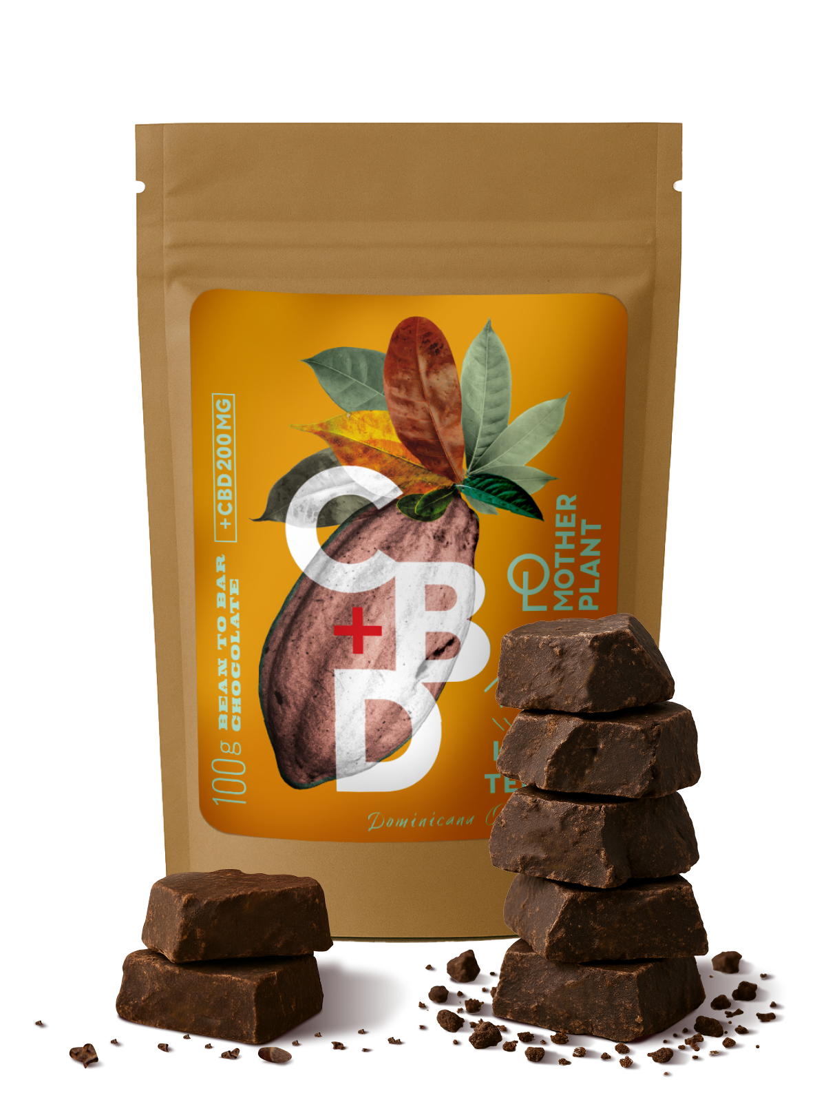 MotherPlant, Какао тёртое кусочками (100% какао, 200 мг CBD), 100 г
