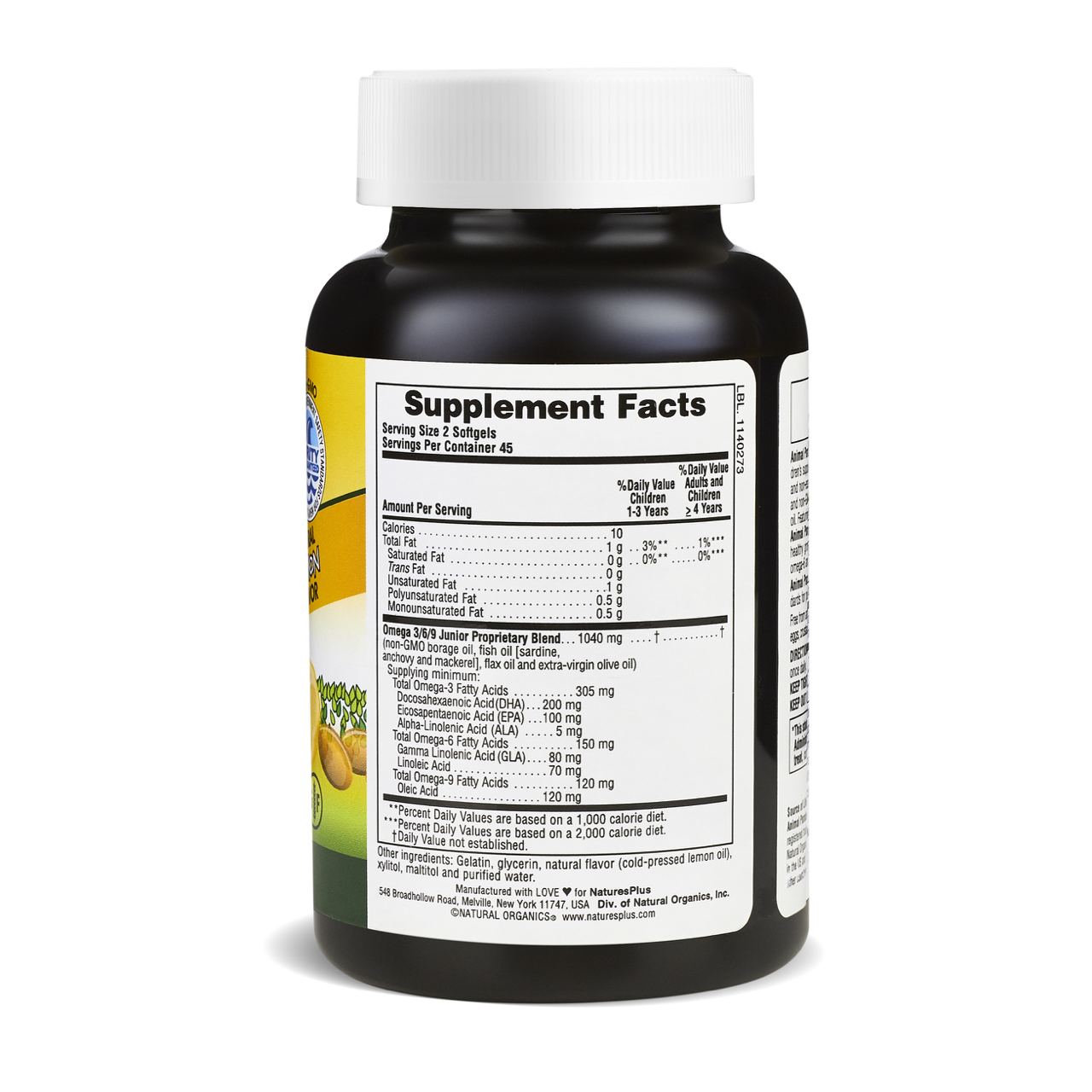 NaturesPlus, Омега 3-6-9 для детей, со вкусом лимона, капсулы, 90 шт.