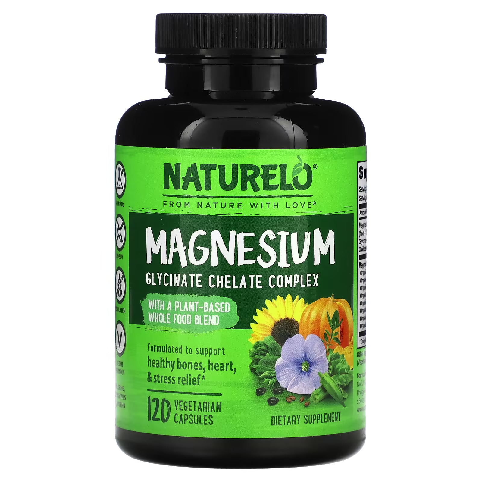Naturelo, Magnesium (для поддержания здоровья костей, сердца и снятия стресса), капсулы, 120 шт.