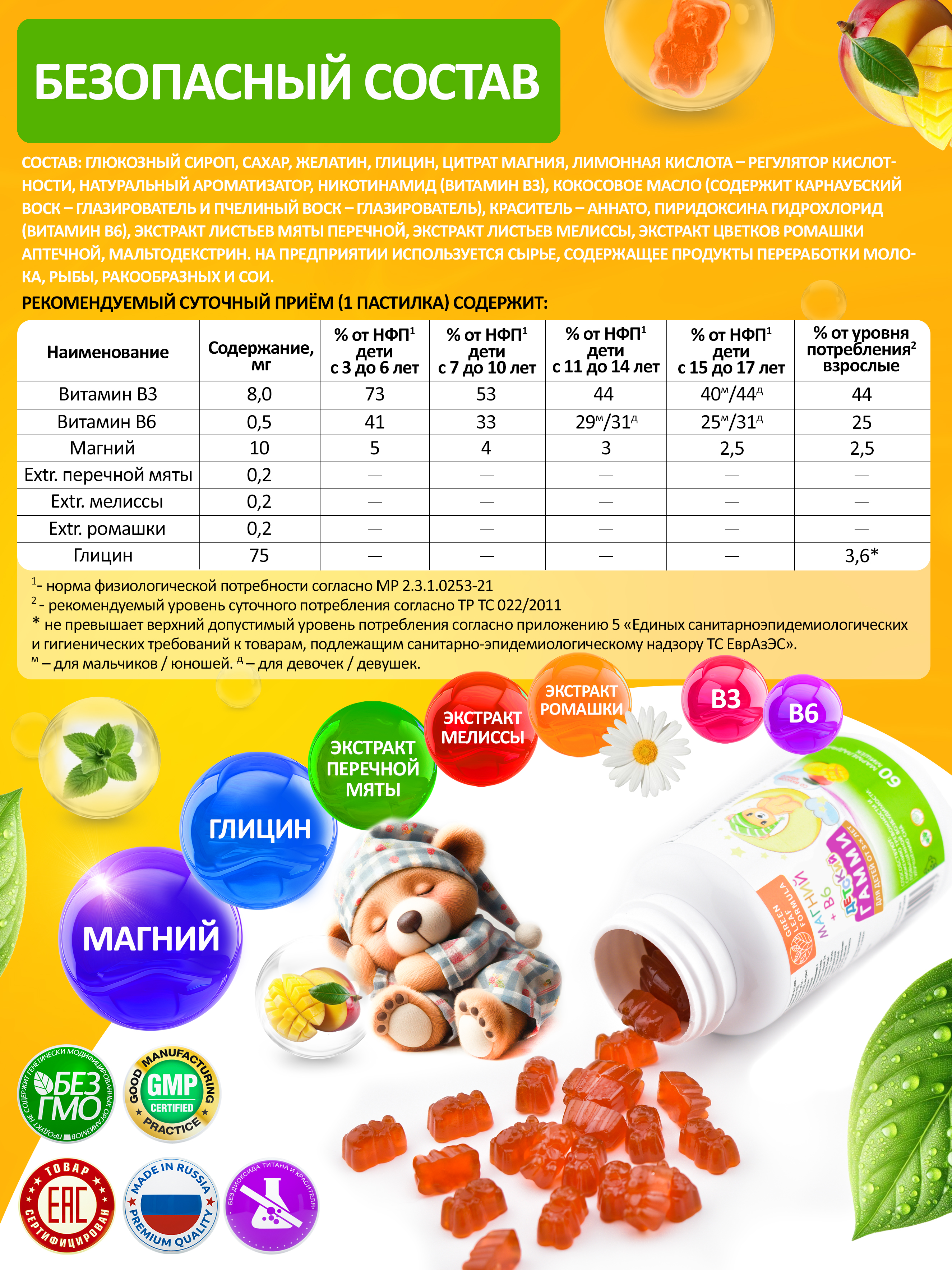 Green Leaf Formula, Детский магний (цитрат) + В6, со вкусом манго, жевательные пастилки, 60 шт.