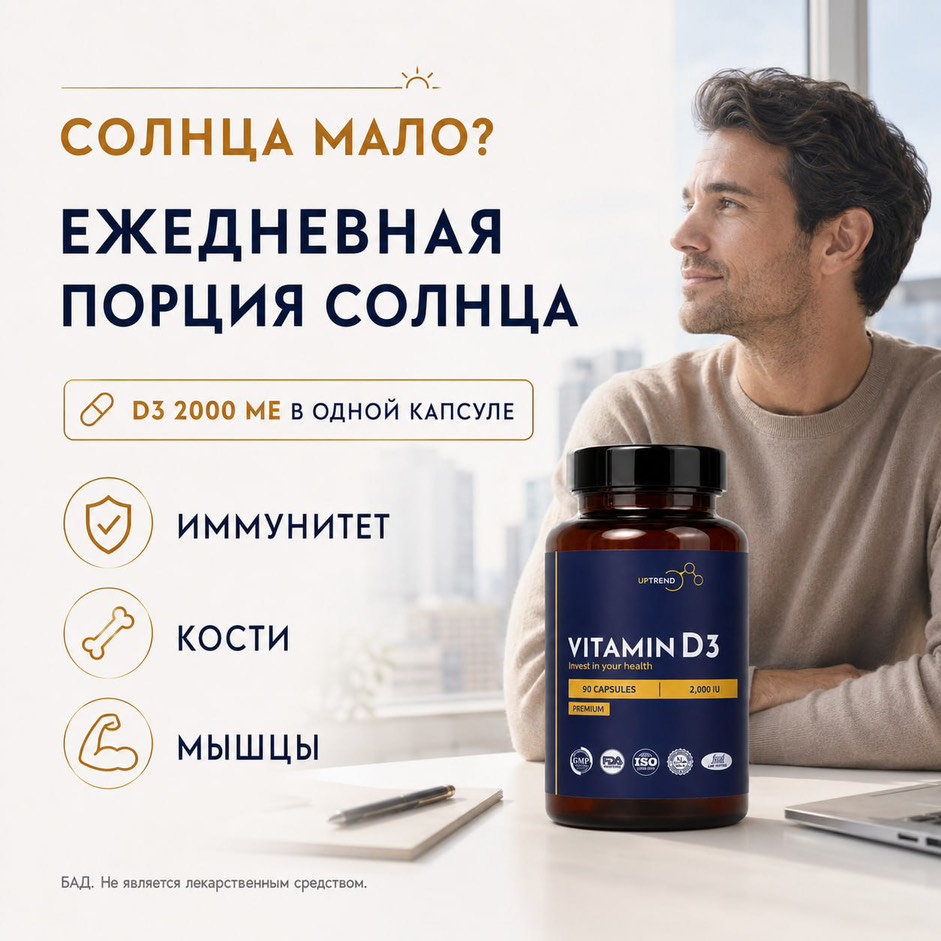 UPTREND, Витамин D3, капсулы, 90 шт.