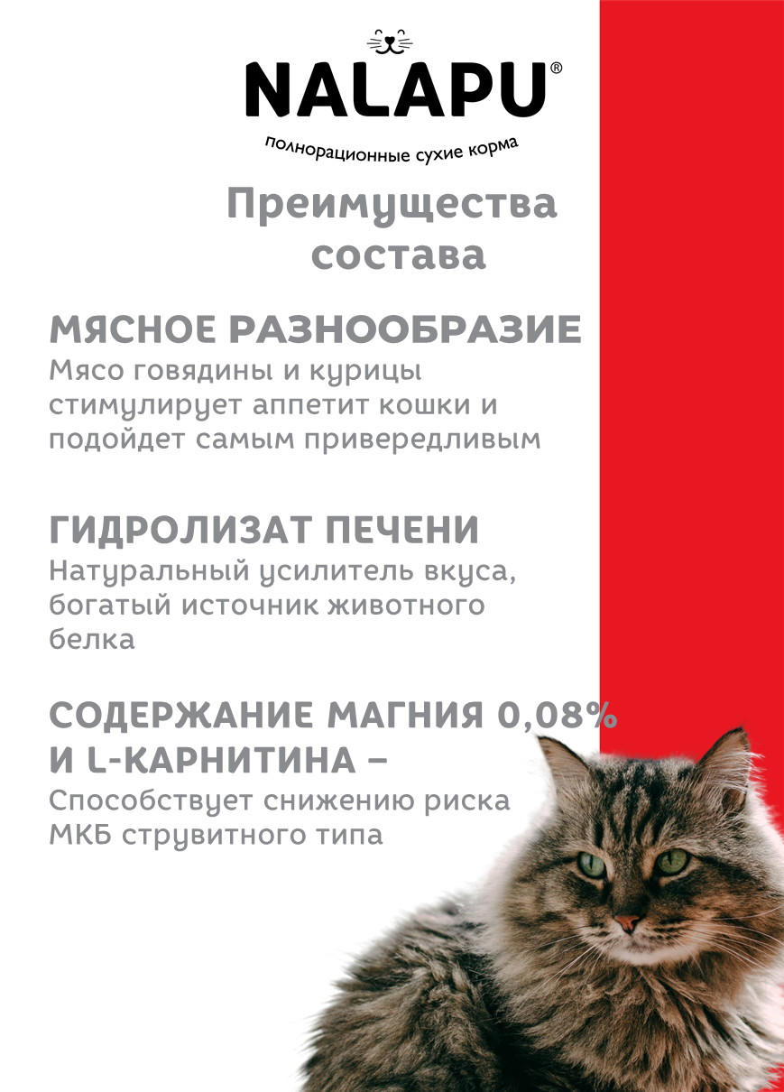 NALAPU, Сухой корм для взрослых кошек The Best appetite Sterilized, с говядиной и курицей, 1200 г