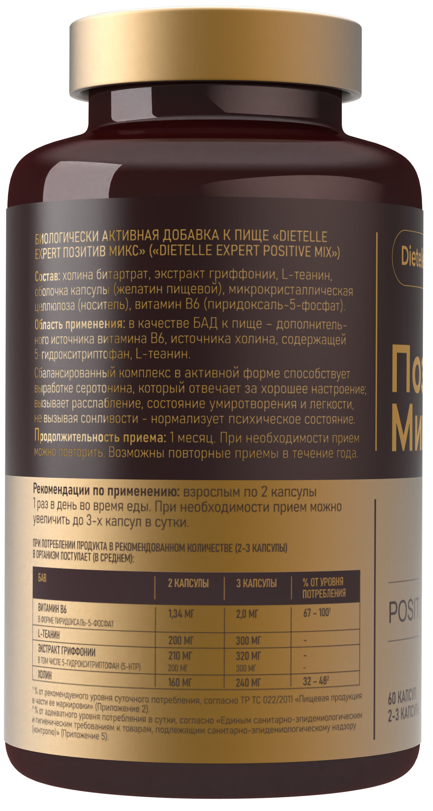 Dietelle, Позитив Микс new (хороший сон, защита от стресса), капсулы, 60 шт.