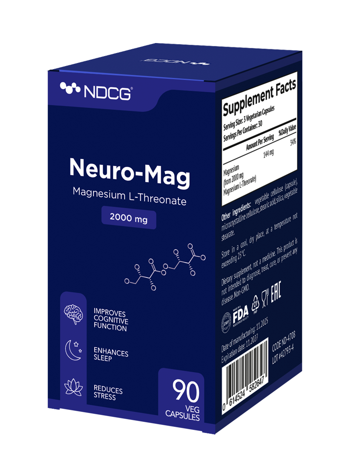 NDCG, Neuro-Mag (Магний L-треонат), капсулы, 90 шт.