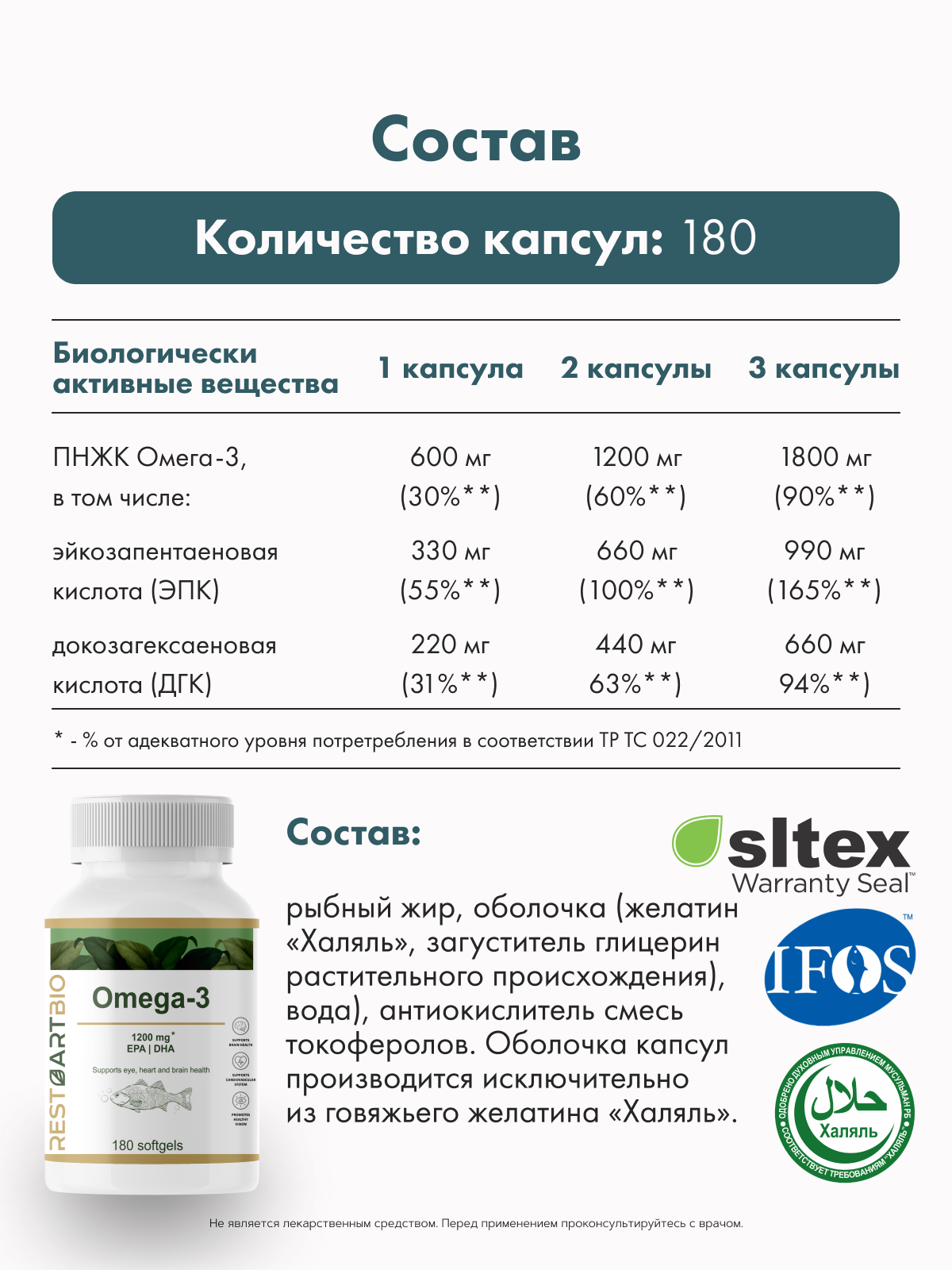 RestartBio, Омега-3, капсулы, 180 шт.