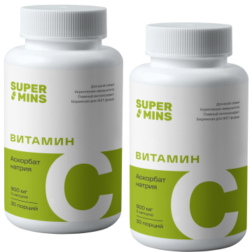 2 × Supermins, Витамин C (аскорбат натрия), капсулы, 30 шт.