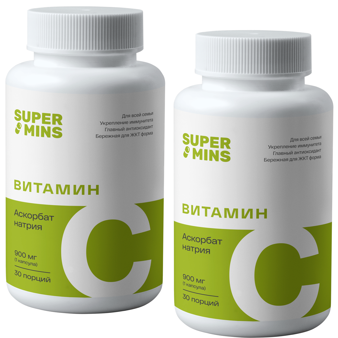 2 × Supermins, Витамин C (аскорбат натрия), капсулы, 30 шт.