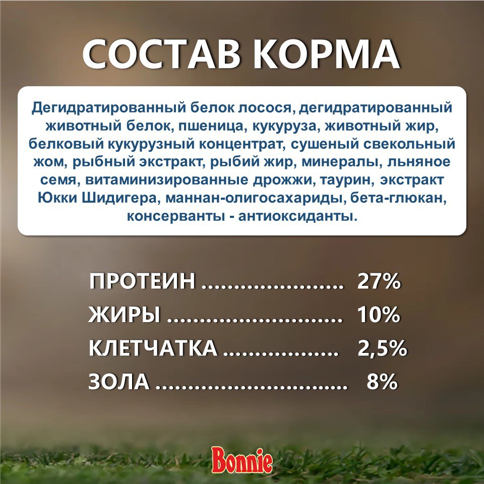 Bonnie, Сухой корм для кошек с лососем, 500 г