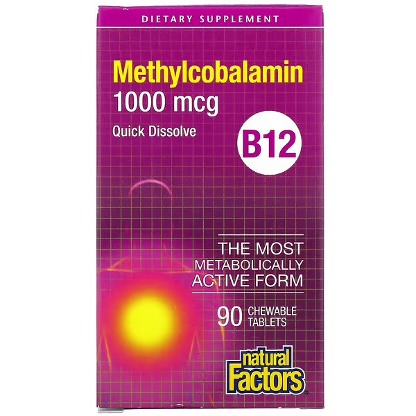 Natural Factors, Витамин B12, жевательные таблетки, 90 шт.