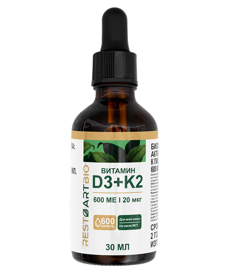 Restartbio, Витамин D3 (600 ME) + K2 (МК-7), капли, 30 мл