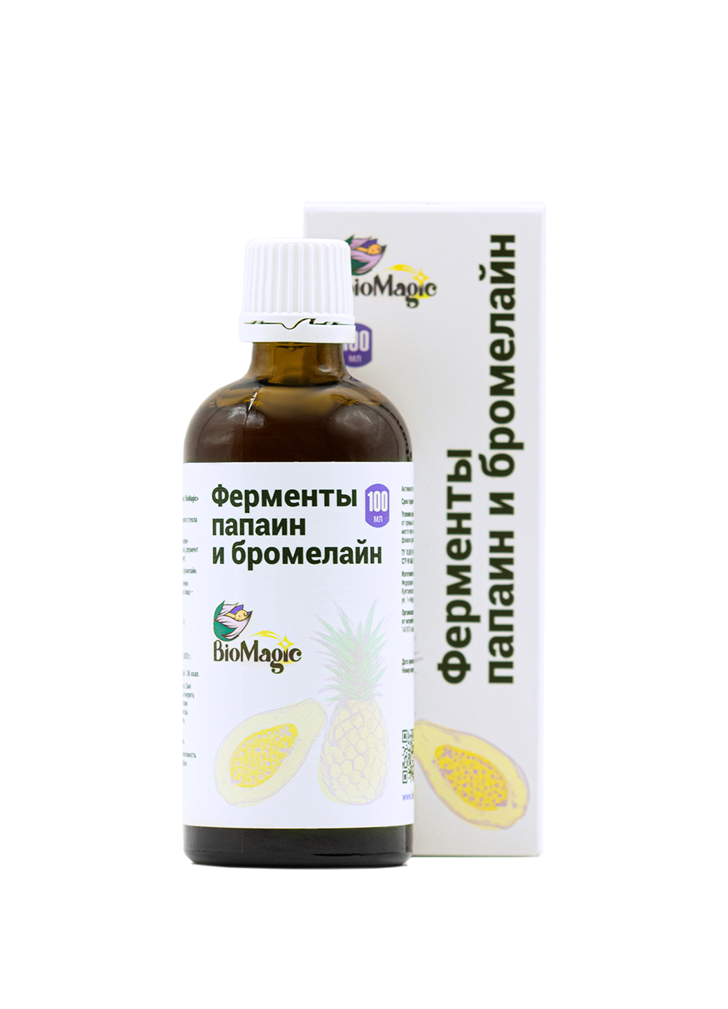 BioMagic, Ферменты папаин и бромелайн, жидкость, 100 мл