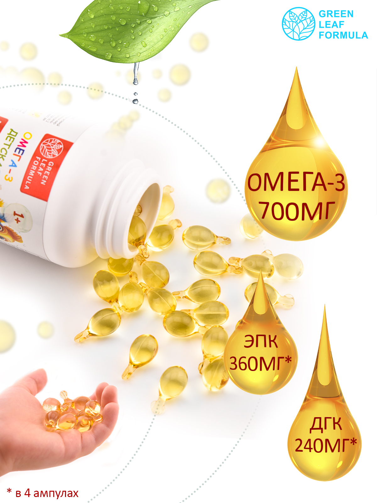 Green Leaf Formula, Омега-3, ампулы, 60 шт.
