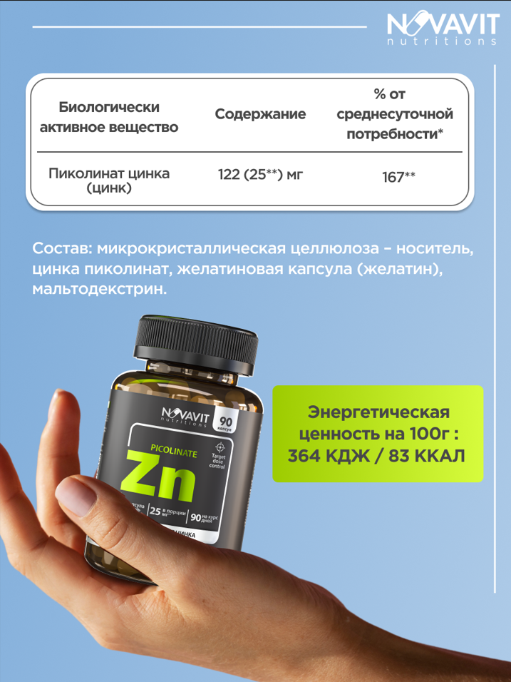 NOVAVIT nutritions, Цинк (пиколинат), капсулы, 90 шт.