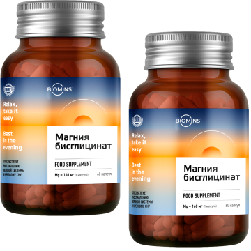 2 × Biomins, Магний (бисглицинат), капсулы, 60 шт.