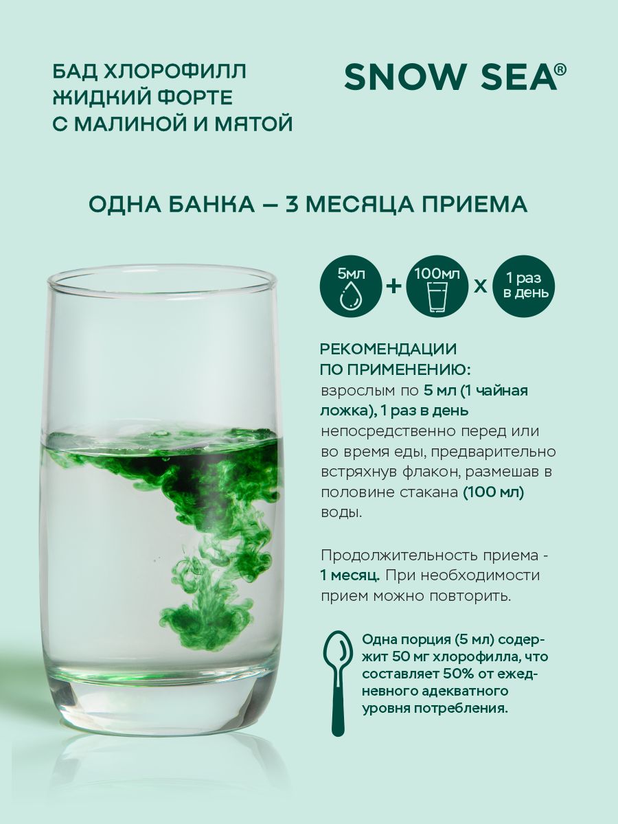 SNOW SEA®, Хлорофилл жидкий со вкусом мяты и малины (для детокса и похудения), жидкость, 450 мл