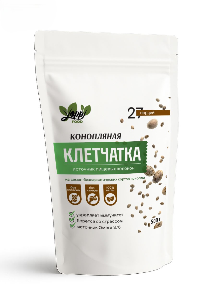 Yappi, Конопляная клетчатка, порошок, 500 г