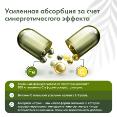 Restartbio, Железо (бисглицинат) + витамин С (аскорбат натрия), капсулы, 120 шт.