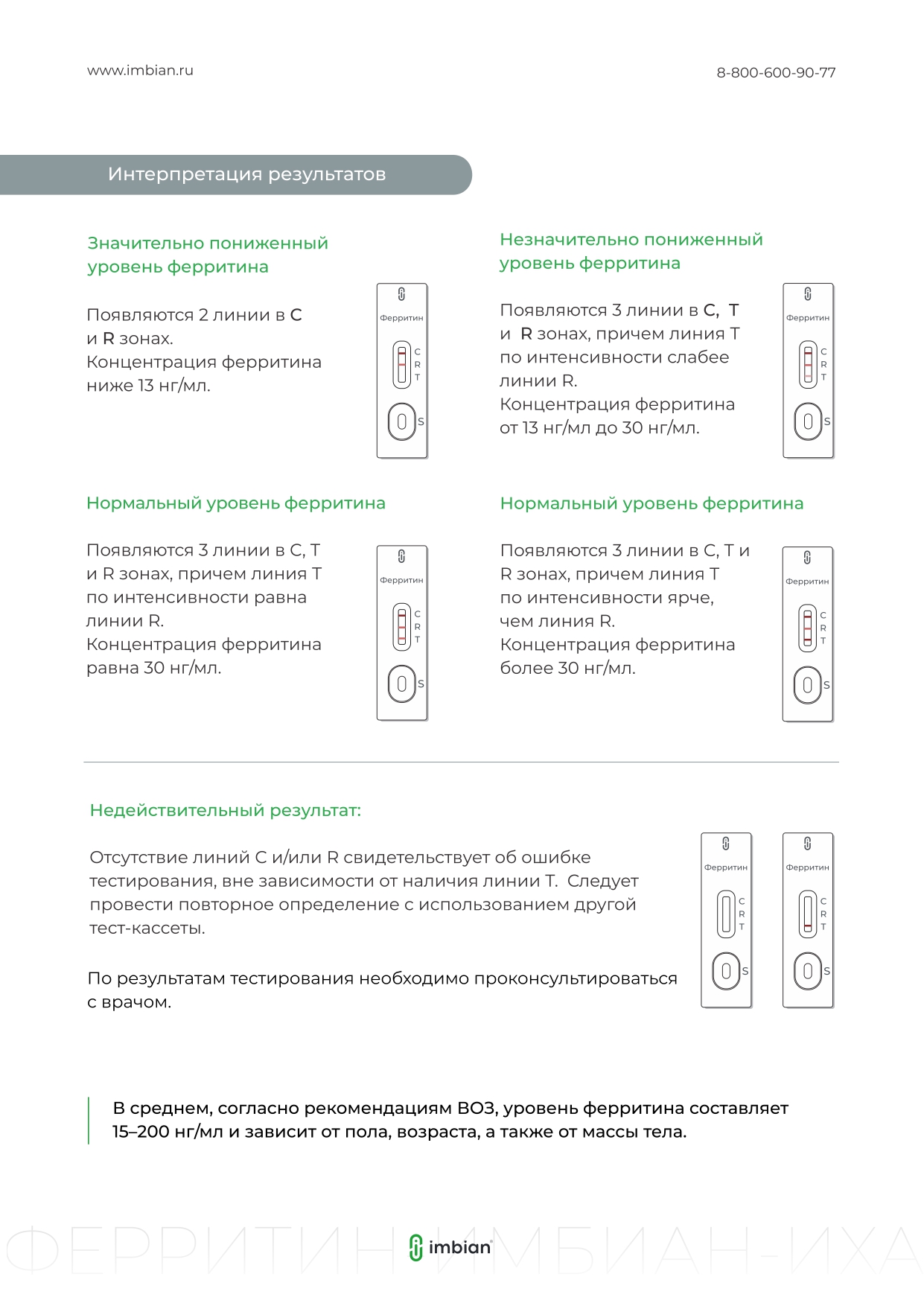 Imbian, Экспресс-тест на определение запасов железа (ферритин), 1 шт.