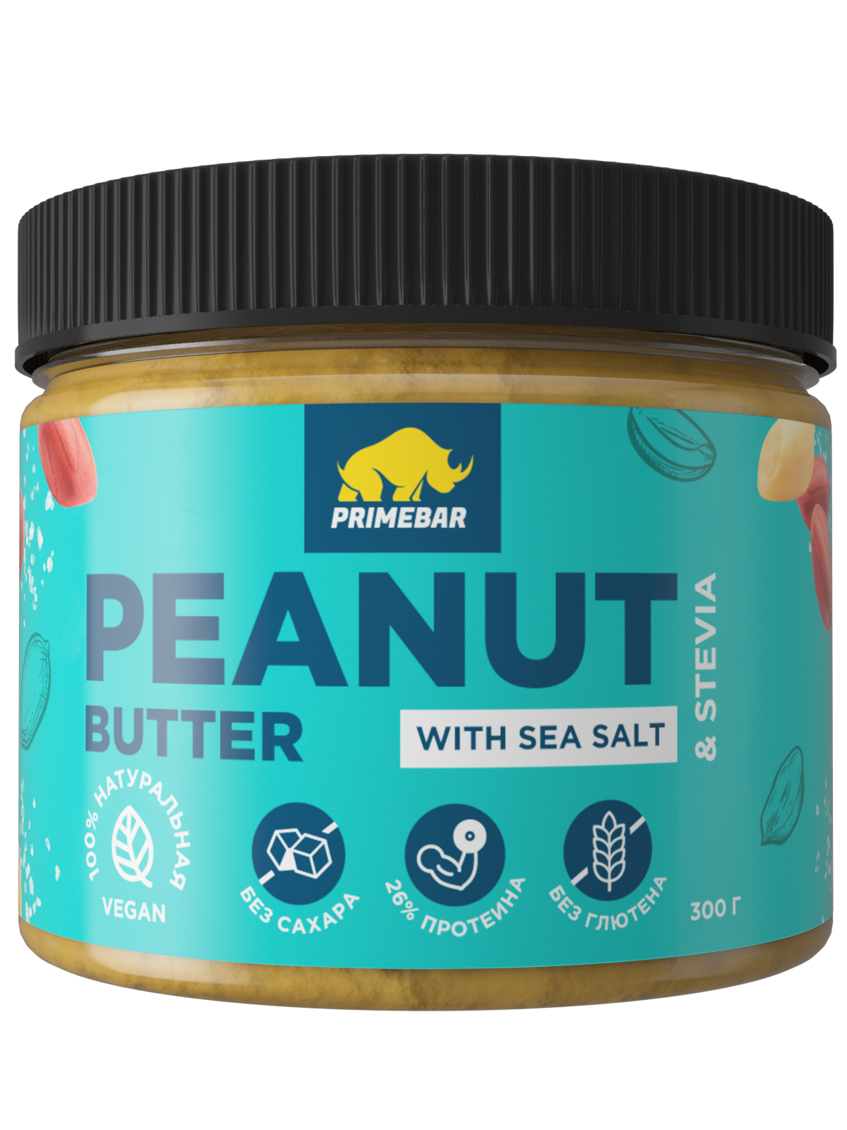 Prime Kraft, Арахисовая паста с морской солью и стевией, 300 гр