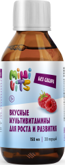 Minivits, Вкусные мультивитамины для роста и развития, со вкусом малины, жидкость, 150 мл