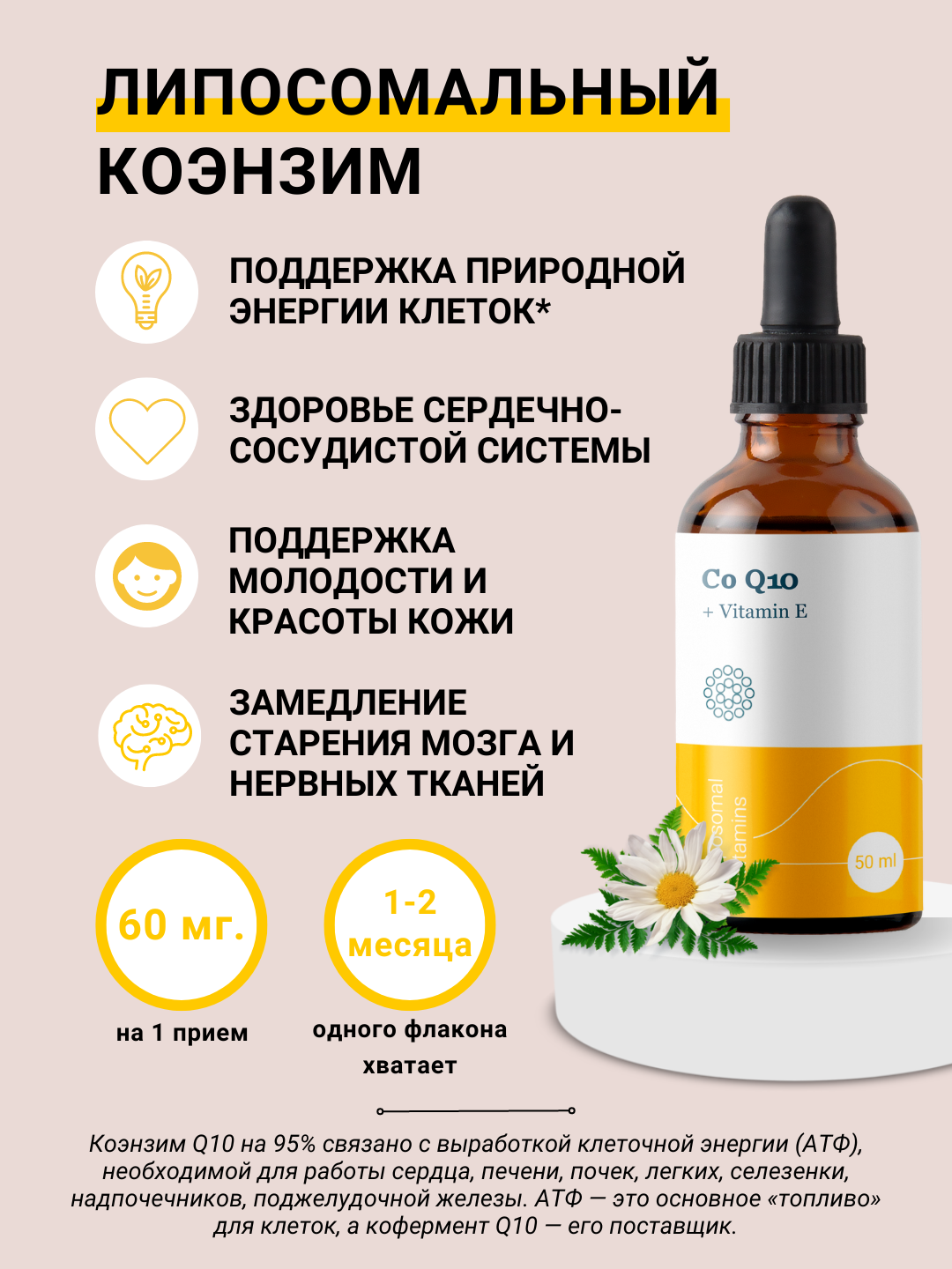 Liposomal Vitamins, Коэнзим Q10 (убихинон) + Витамин E, жидкость, 50 мл