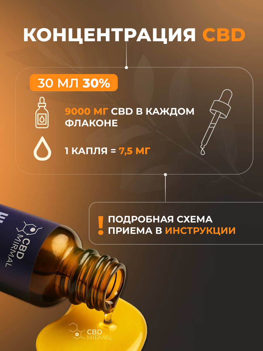 Mirmal CBD, Масло CBD 30% (изолят КБД), жидкость, 30 мл