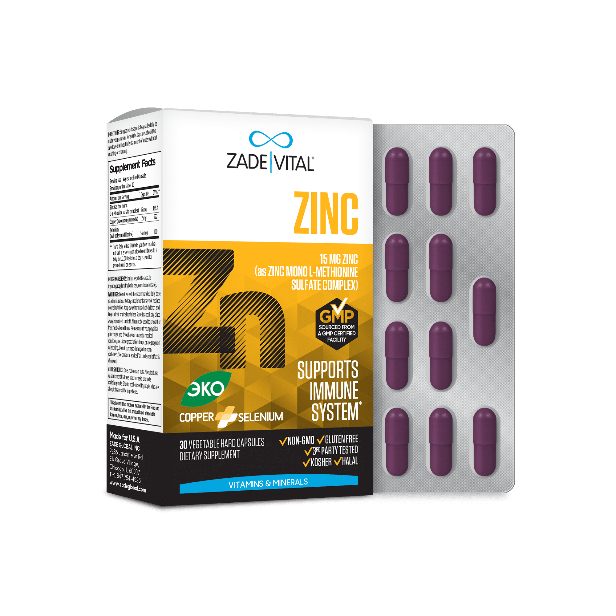 Zade Vital, Цинк, капсулы, 30 шт.
