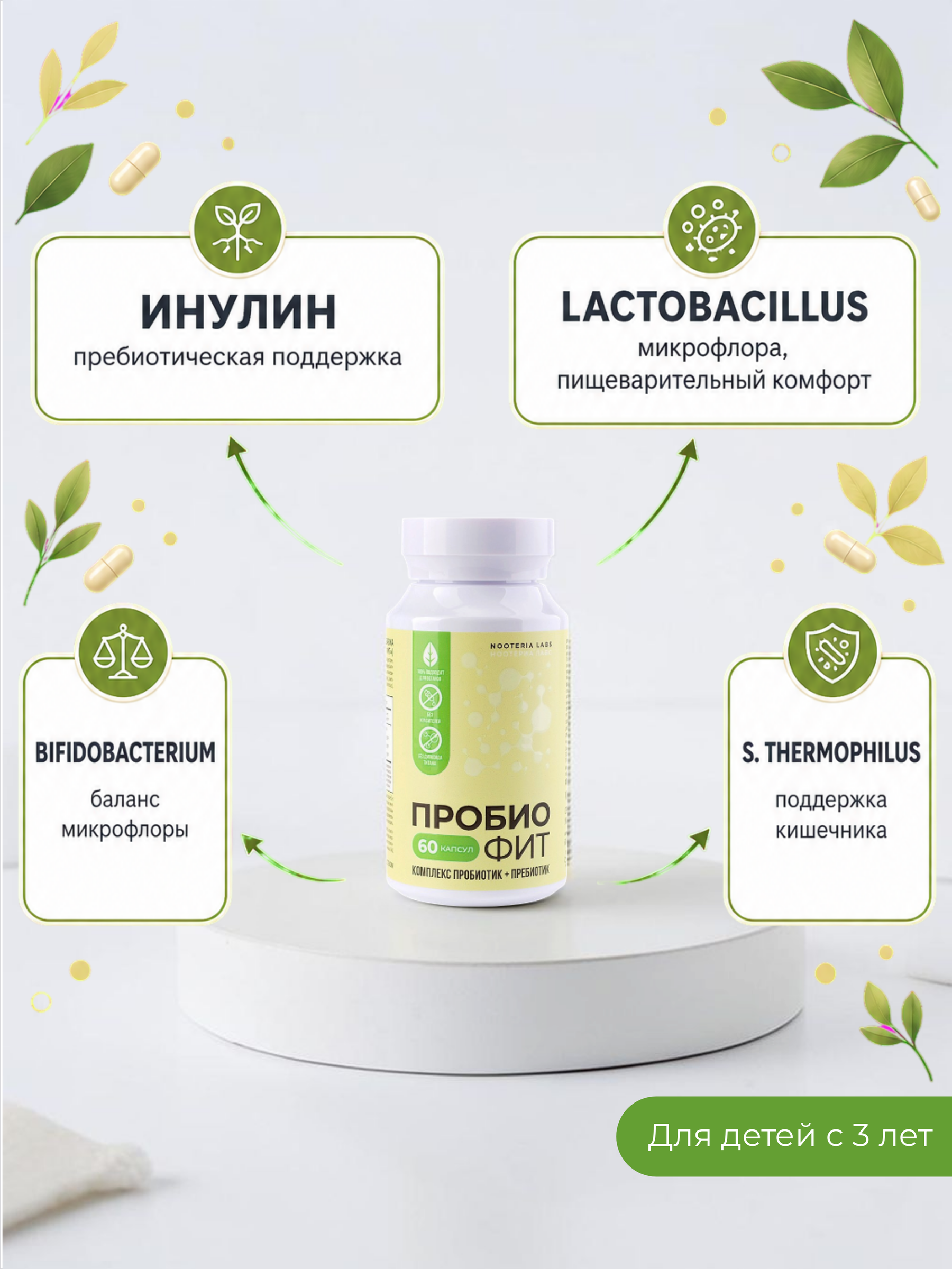 Nooteria Labs, Пробио Фит (комплекс пробиотик + пребиотик), капсулы, 60 шт.