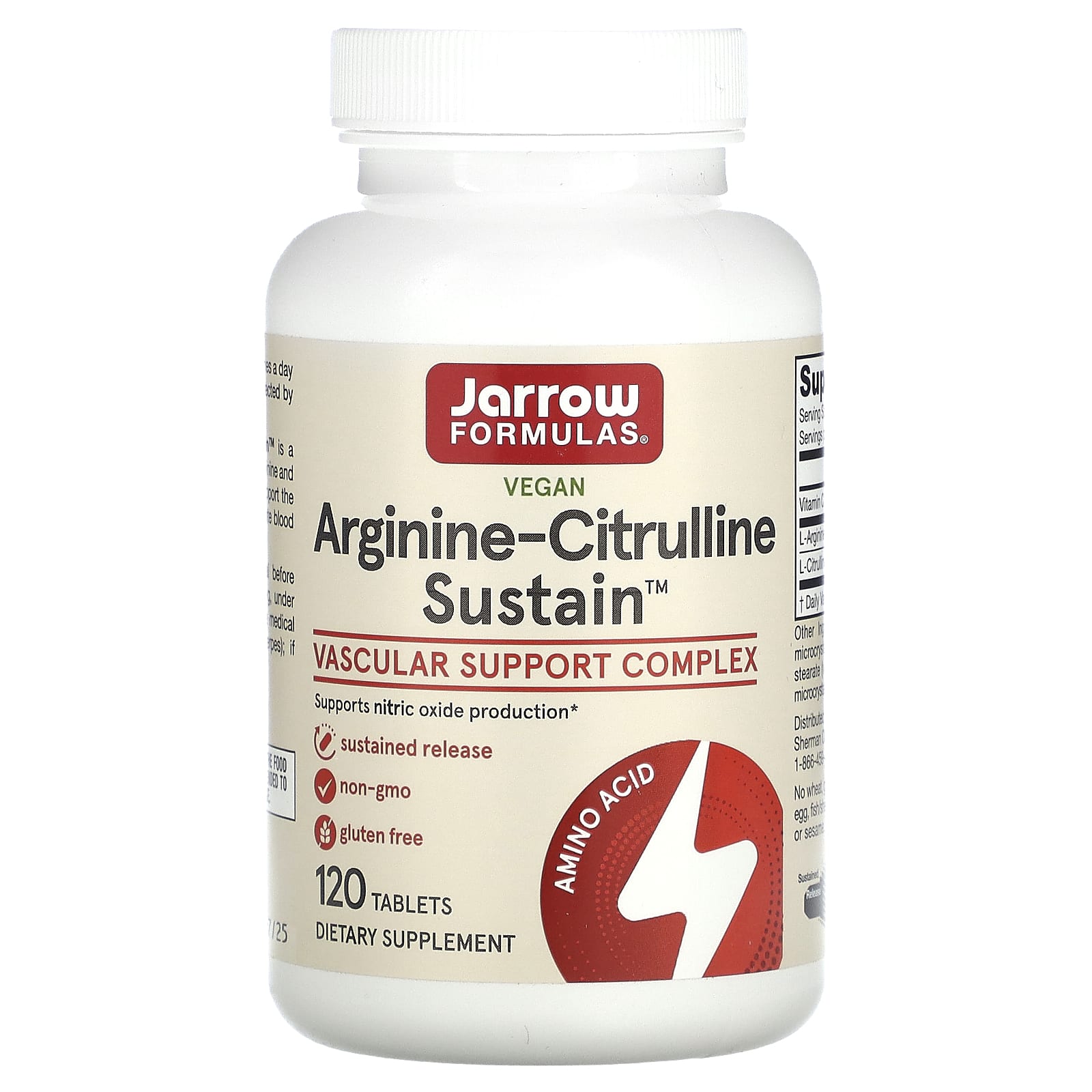 Jarrow Formulas, Arginine-Citrulline Sustain/Аргинин- цитруллин, сустаин, таблетки, 120 шт.