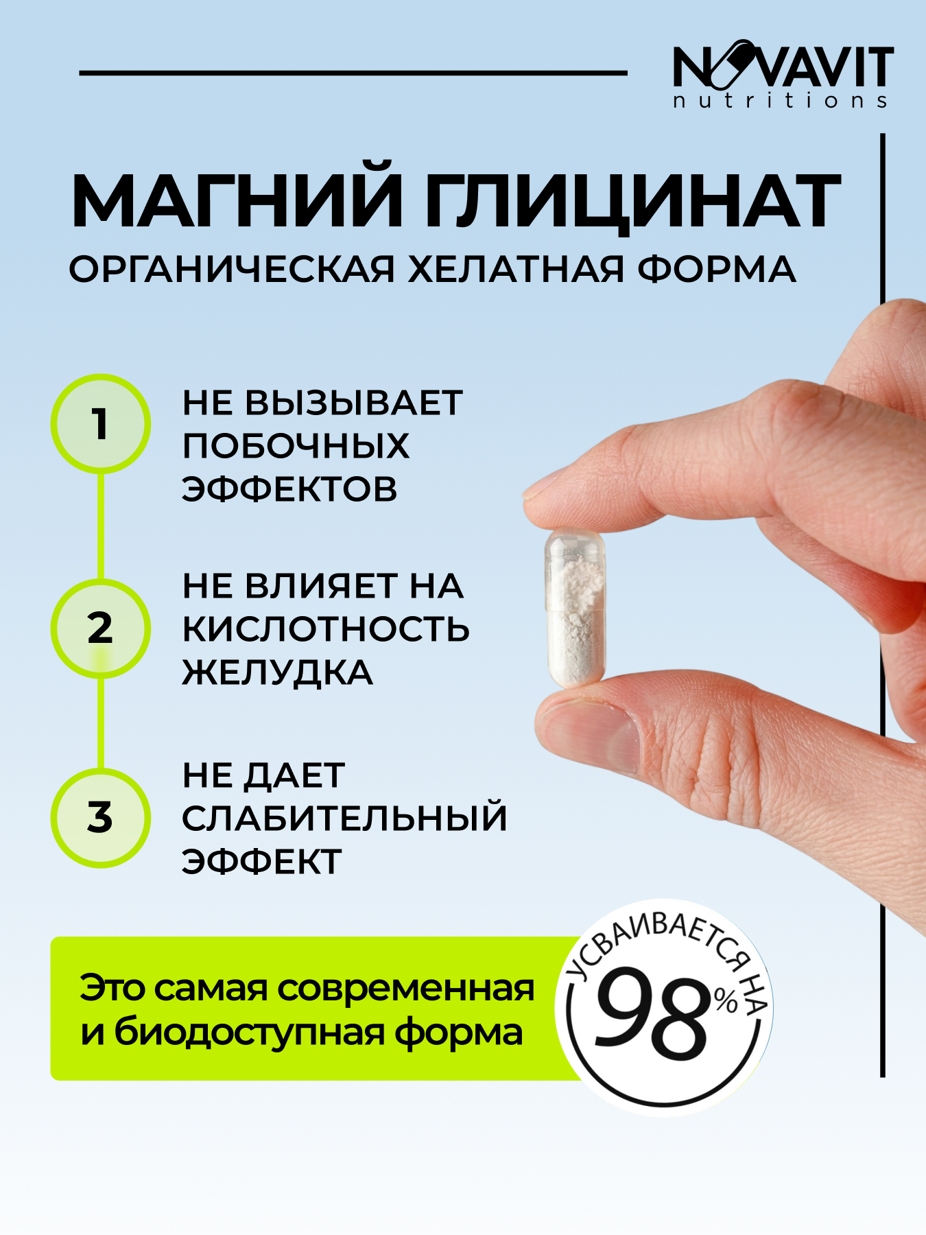 NOVAVIT nutritions, Магний (глицинат) + B6, капсулы, 90 шт.