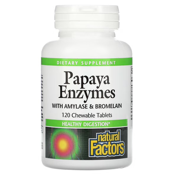Natural Factors, Энзимы папайи, жевательные таблетки, 120 шт.