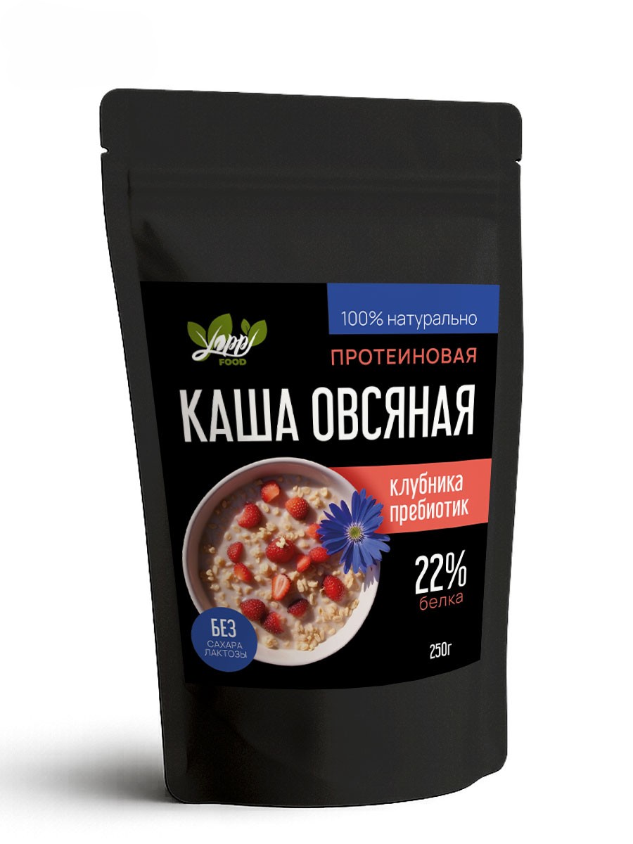 Yappi, Каша овсяная протеиновая, с клубникой и инулином (пребиотик), 250 г