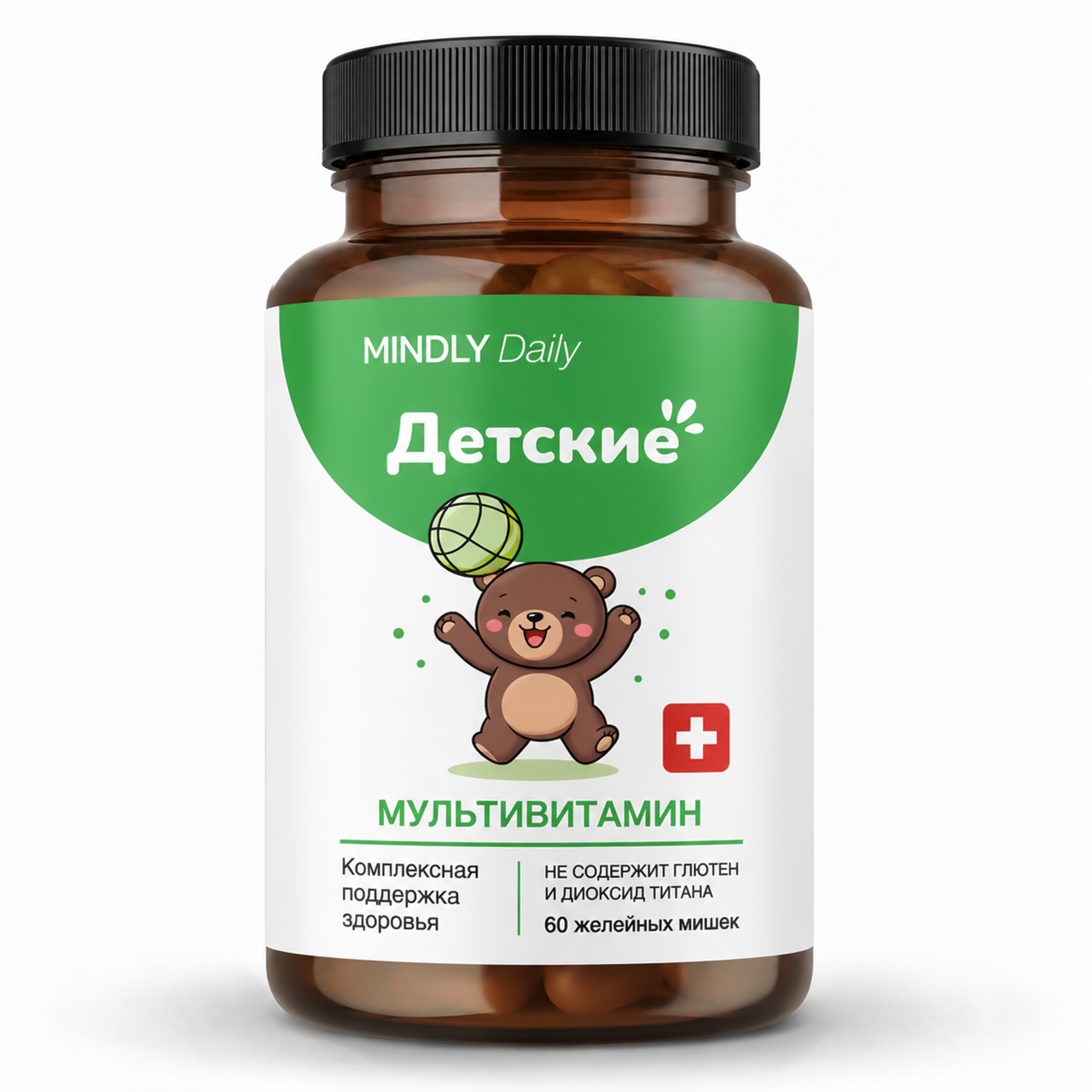 MINDLY, Мультивитаминный комплекс, мармеладные мишки, 60 шт.