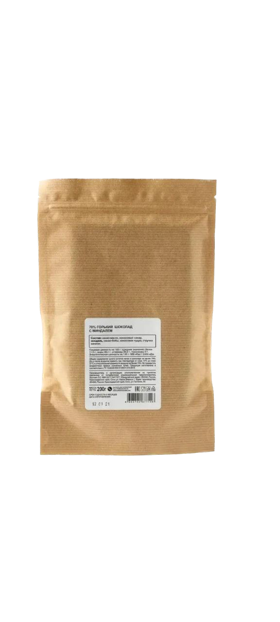 UFEELGOOD, Шоколад горький 70% с цельным миндалем, 200 г
