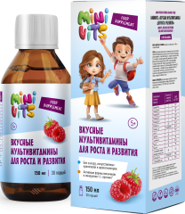 Minivits, Вкусные мультивитамины для роста и развития, со вкусом малины, жидкость, 150 мл