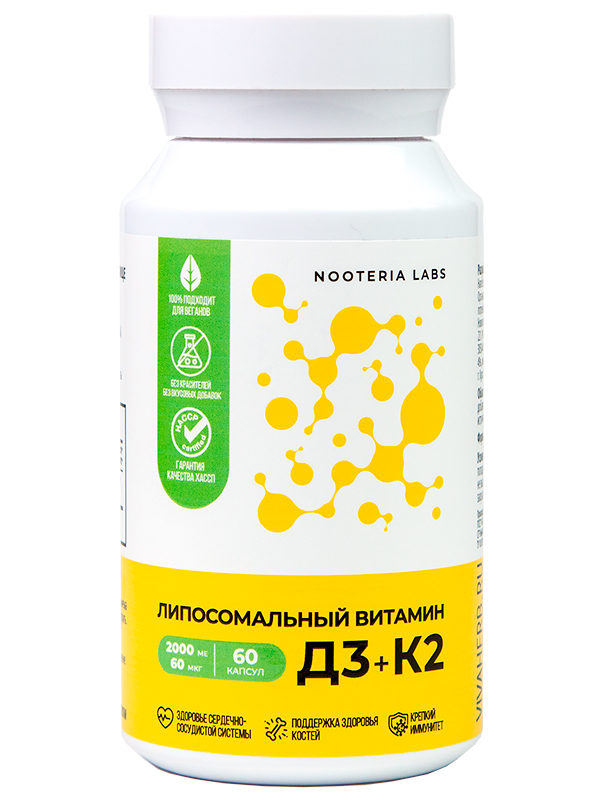 Nooteria Labs, Липосомальный витамин D3+K2, капсулы, 60 шт.