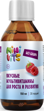 Minivits, Вкусные мультивитамины для роста и развития, со вкусом малины, жидкость, 150 мл