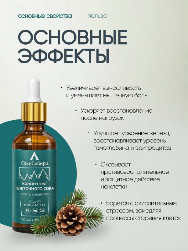 СокиСибири, Концентрат клеточного сока пихты сибирской, жидкость, 100 мл