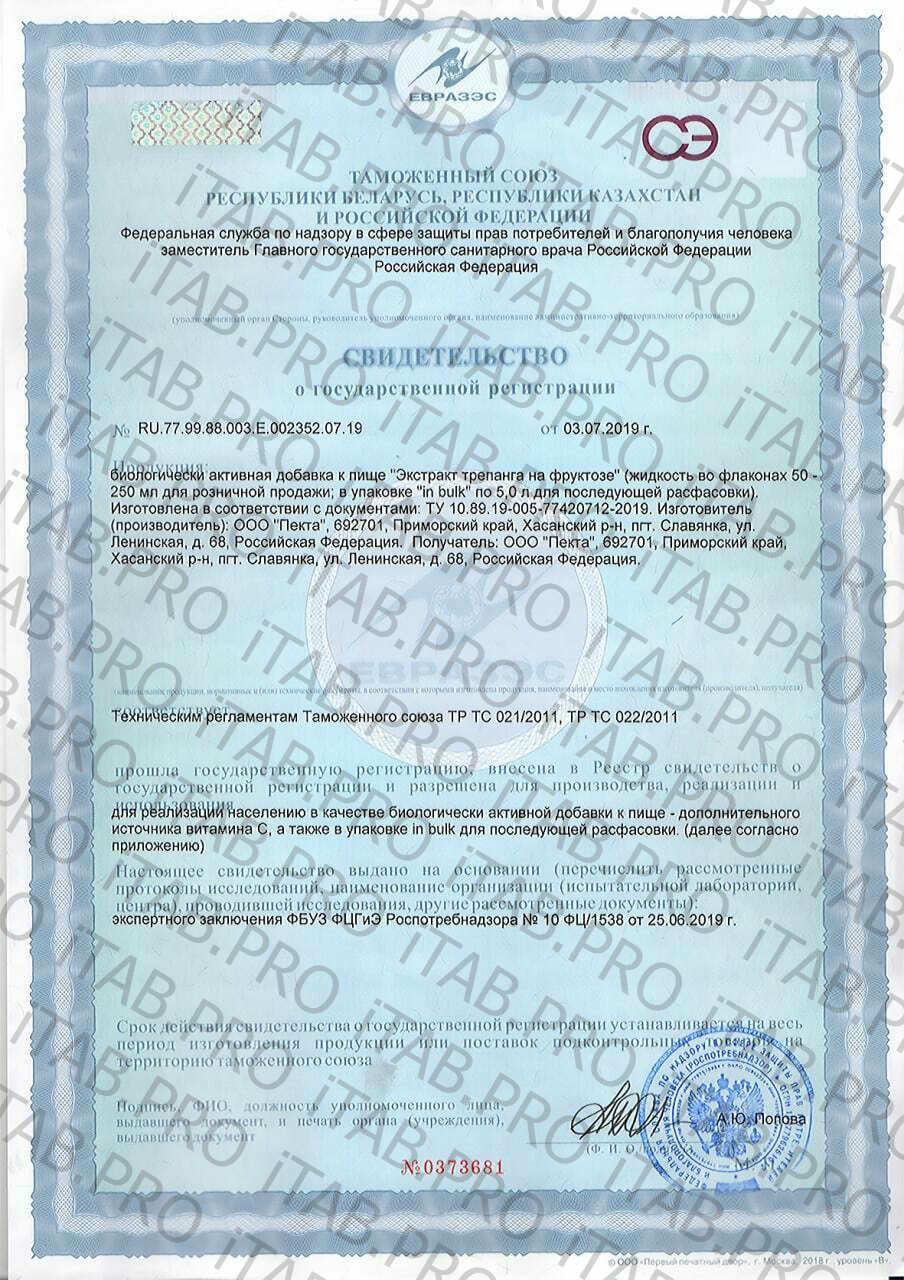 ПЕКТА, Экстракт трепанга на фруктозе (для укрепления иммунитета), жидкость, 100 мл