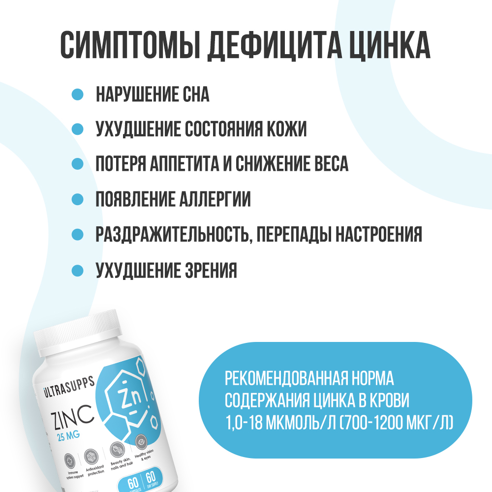 ULTRASUPPS, Цинк (цитрат), капсулы, 60 шт.