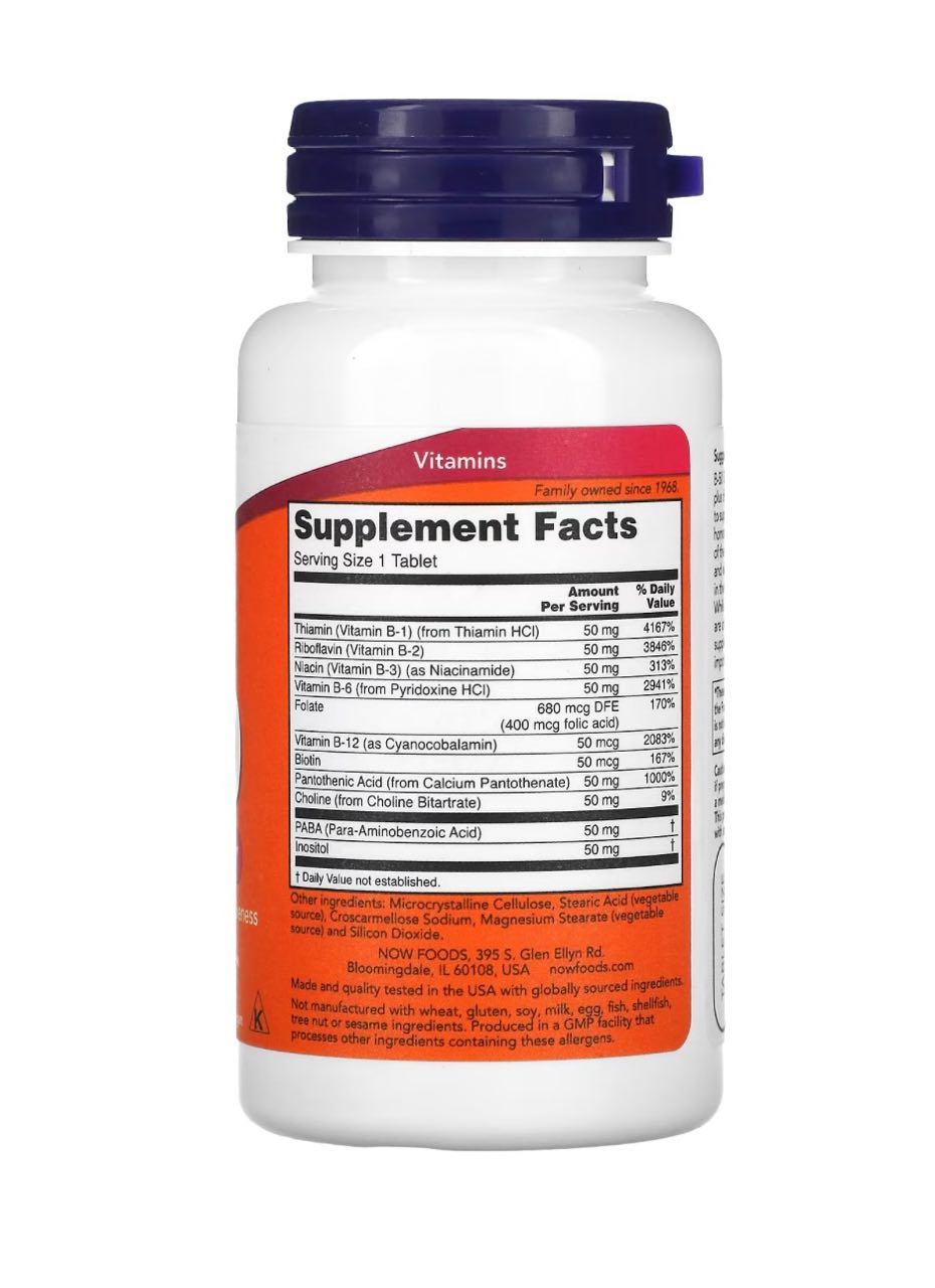 Now Foods, B-50 Комплекс витаминов группы B, таблетки, 100 шт.