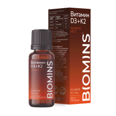 Biomins, Витамин D3 + K2, капли, 30 мл