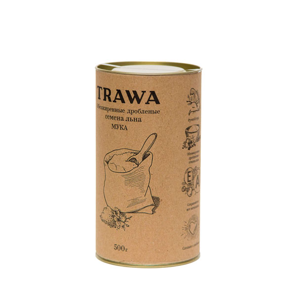 TRAWA, Обезжиренная и дробленая льняная семечка (мука), 500 г.