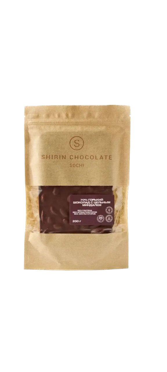 UFEELGOOD, Шоколад горький 70% с цельным миндалем, 200 г