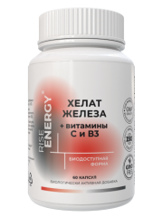 Rise Energy, Железо (бисглицинат) + Витамин С и В3, капсулы, 60 шт.