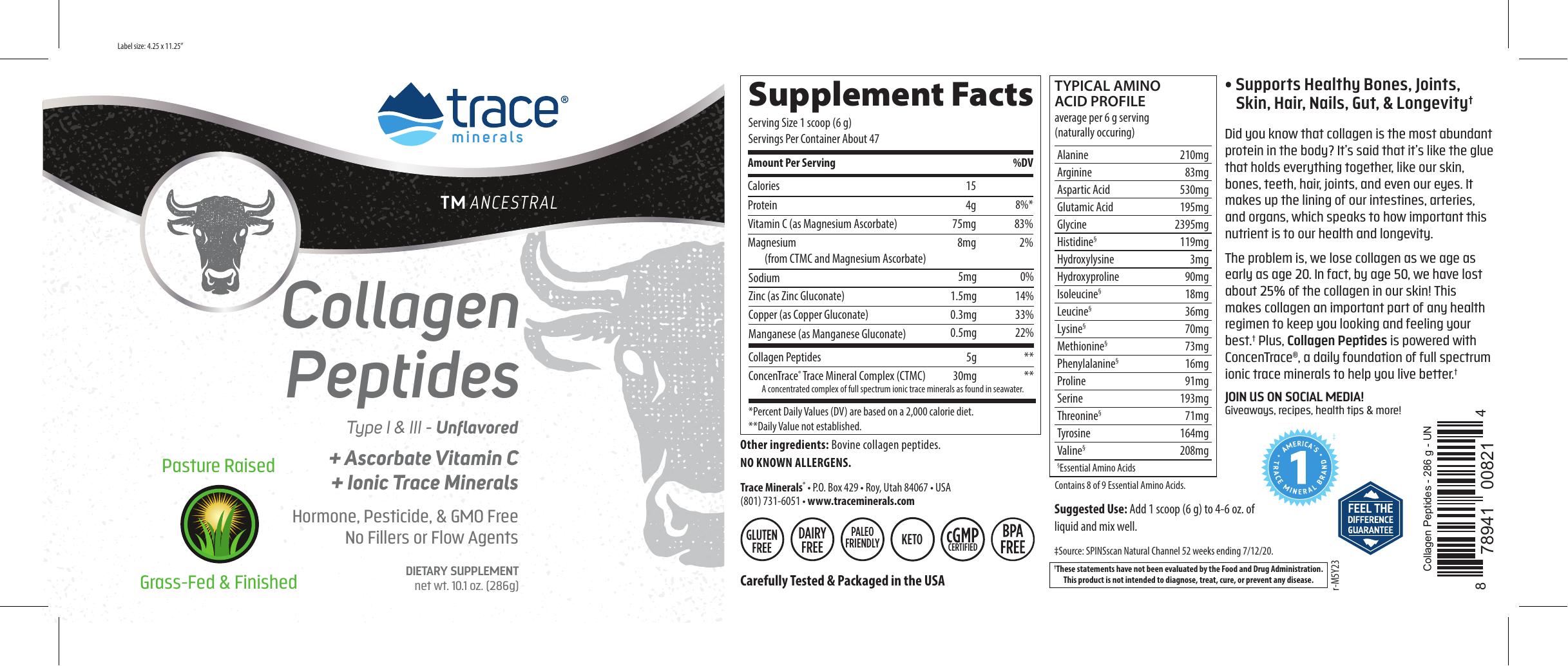 Trace minerals, Коллаген (I и III типа) + витамин С + минералы, без вкуса, порошок, 286 г