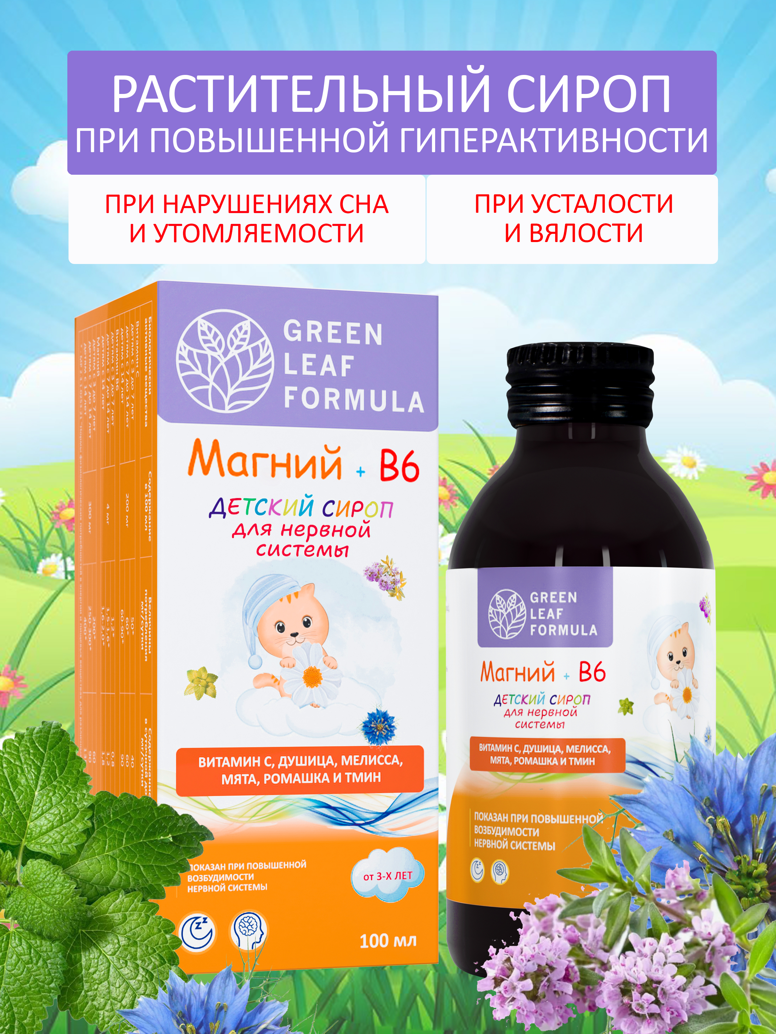 Green Leaf Formula, Детский сироп MG & B6 (для нервной системы), жидкость, 100 мл