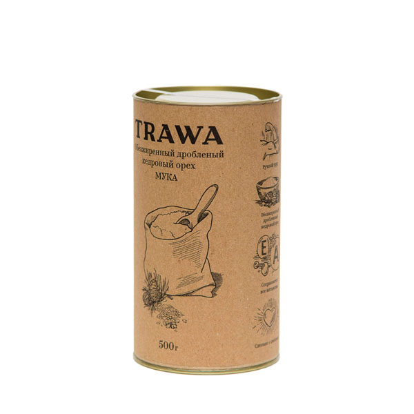 TRAWA, Обезжиренный и дробленый кедровый орех (мука), 500 г