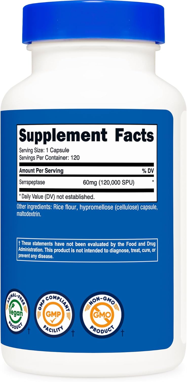 Nutricost, Serrapeptase (Серрапептаза), капсулы, 120 шт.