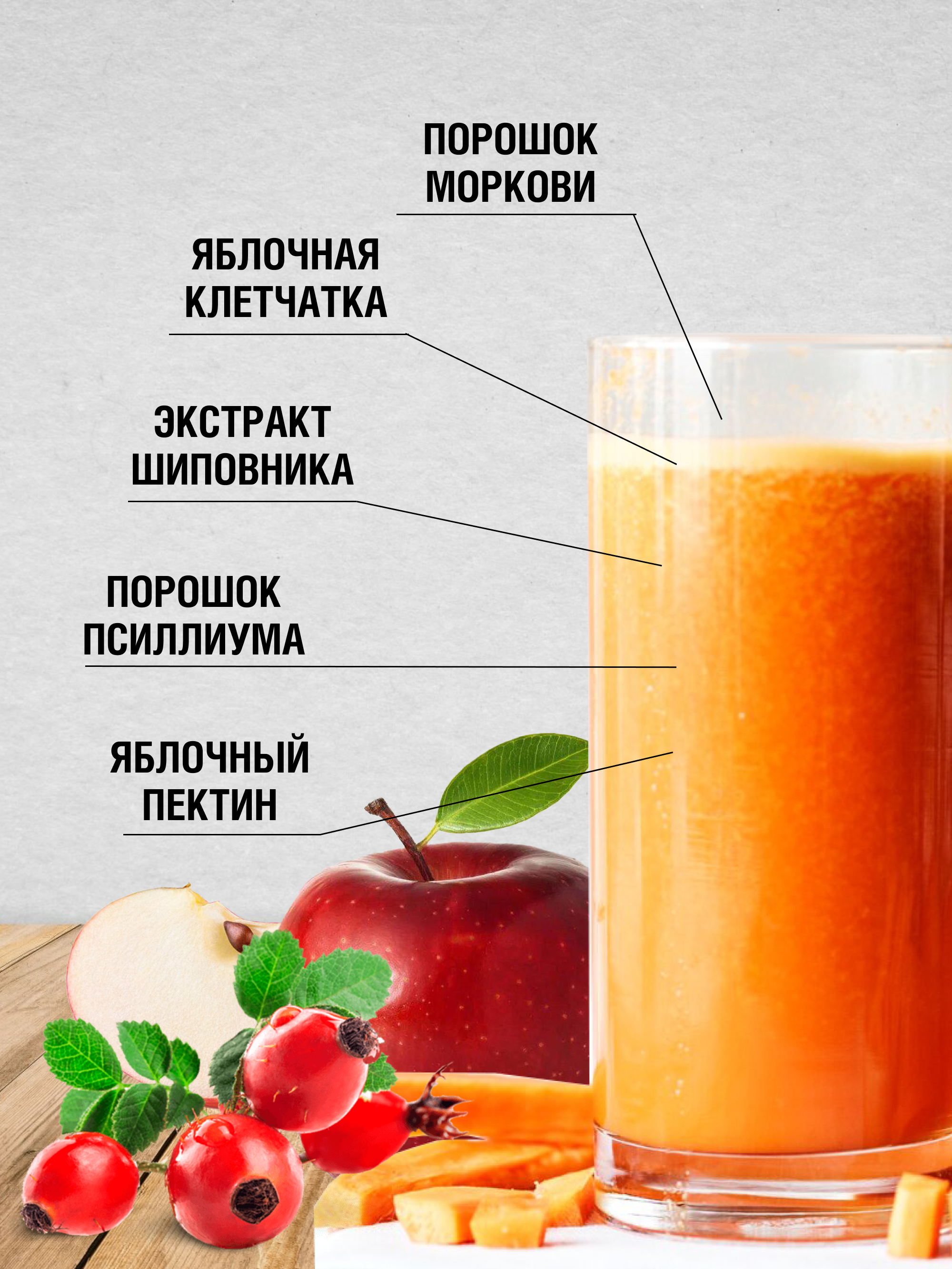 Yappi, Псиллиум с морковью и шиповником, порошок, 250 г